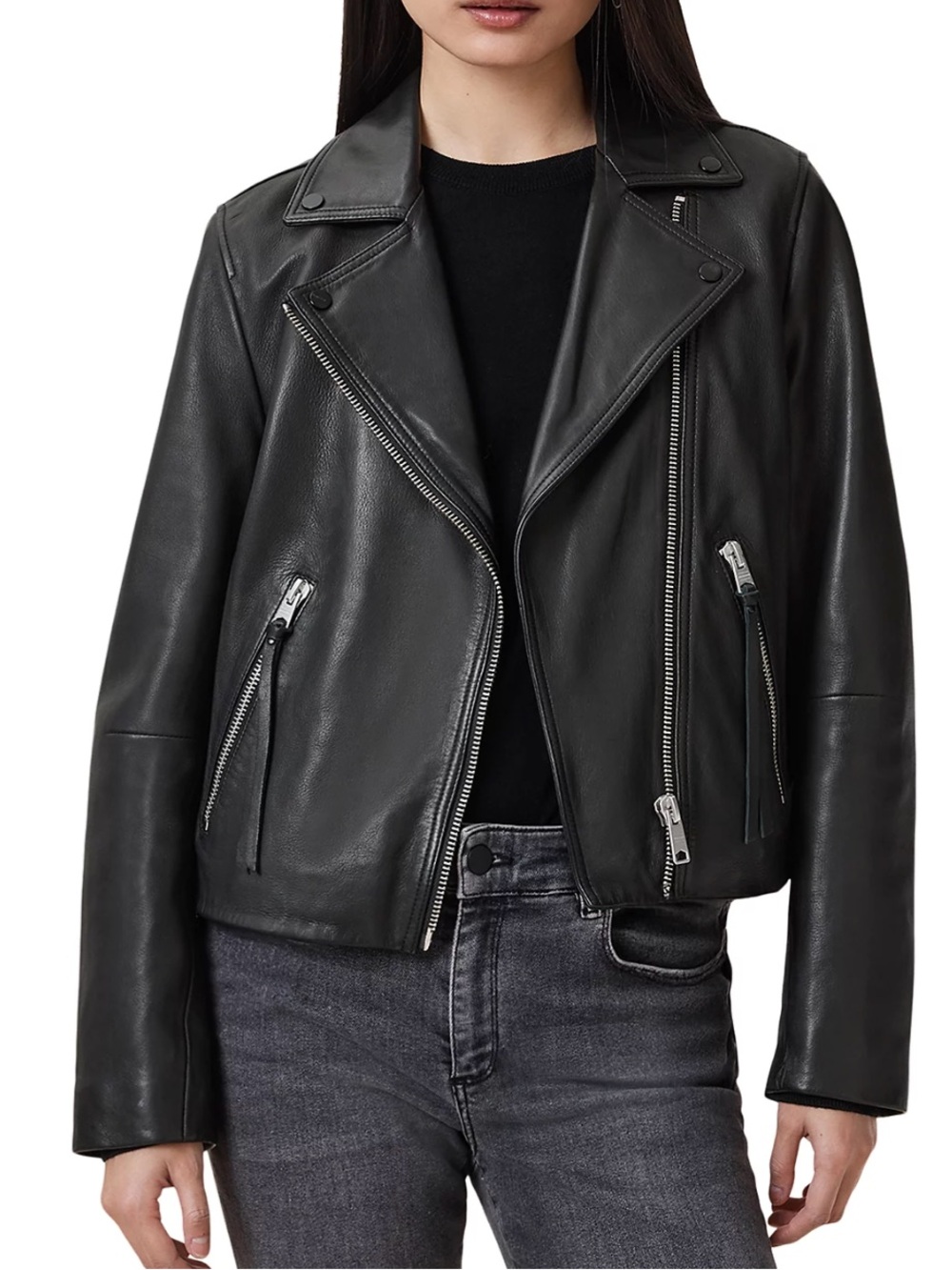 All Saints Dalby Slim Fit Leather Biker Jacket | Size 6